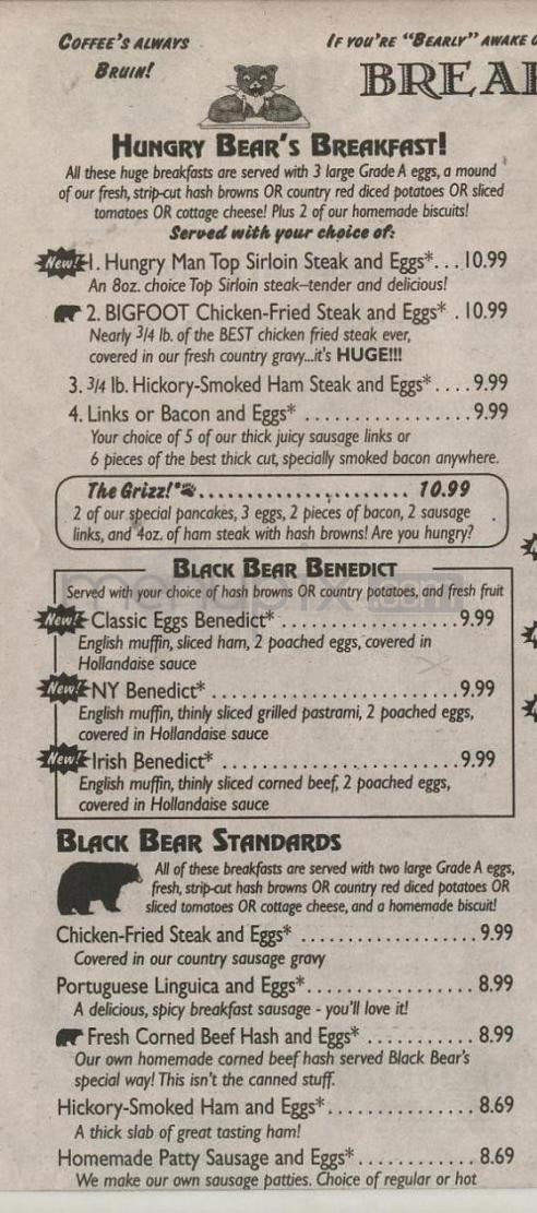 Black Bear Diner Yreka Menu